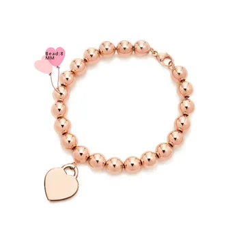 

Ms S925 pure silver heart-shaped tags rose gold 8 m ms bead bracelet with Europe and the United States holiday gifts
