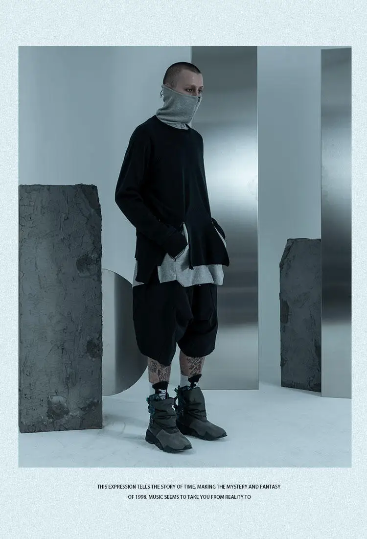 Pupil travel Crew neck long sleeve pullover cotton techwear aesthetic dystopian clothes postapocalyptic punk japanese style