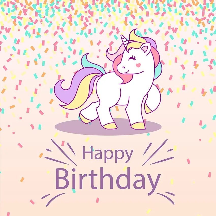 

10x10FT Happy Birthday Unicorn Horse Color Ribbon Cute Custom Photo Backdrops Studio Backgrounds Vinyl 300cm x 300cm