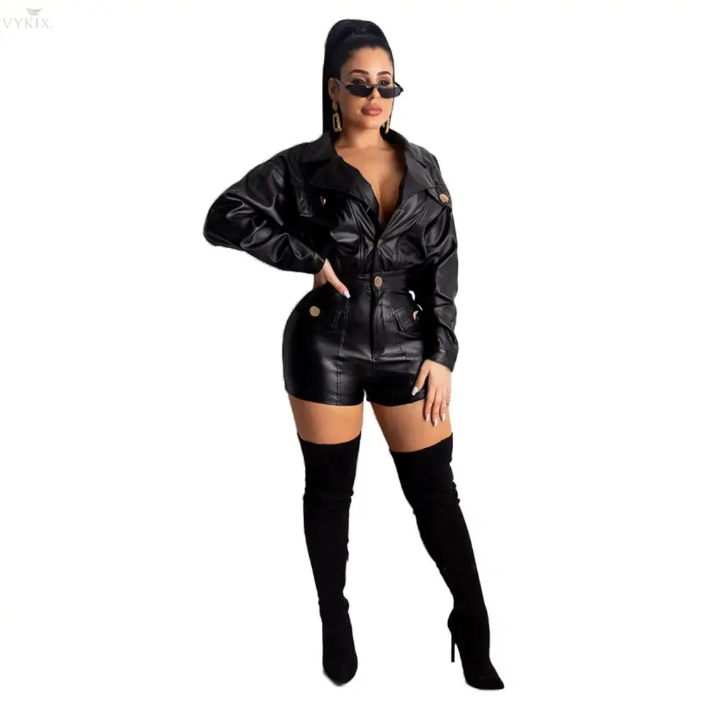 Femme пикантные Клубные Комбинезоны из искусственной кожи осенние женские