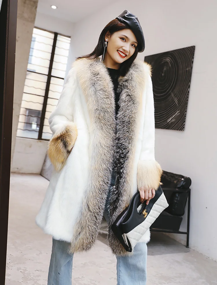 new mink coat Girls long section of the entire large fox fur collar coat 1008