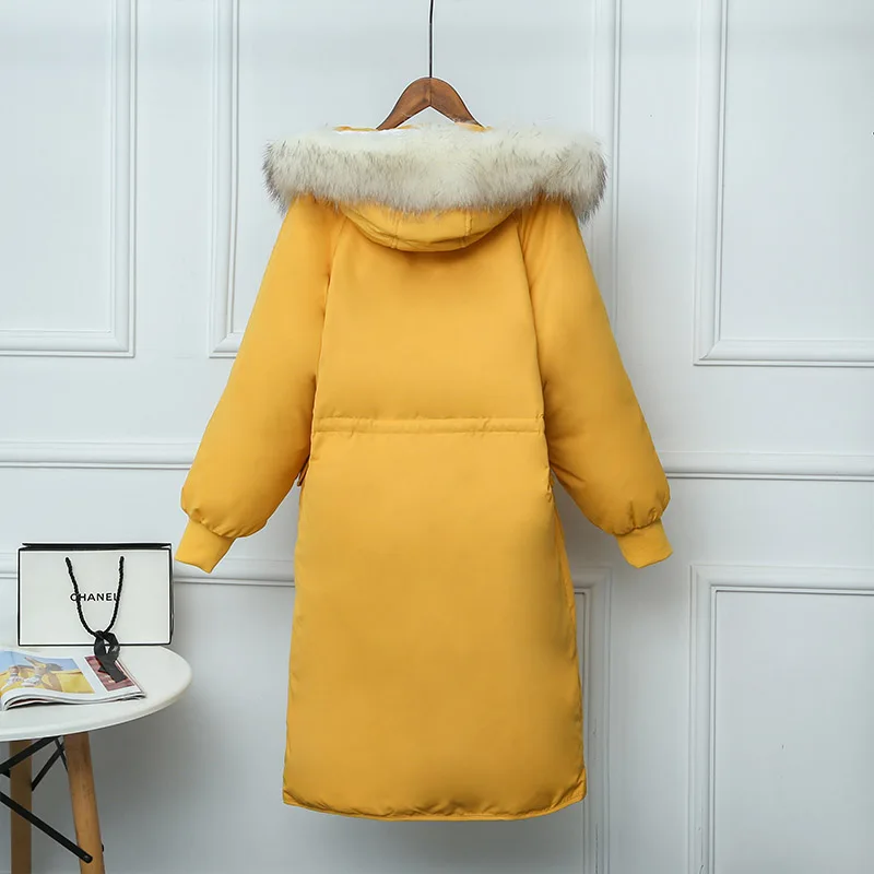 Fitaylor большой натуральный мех енота с капюшоном зимняя куртка для женщин 90% белый утиный пух толстые парки теплый пояс завязывать снег пальто