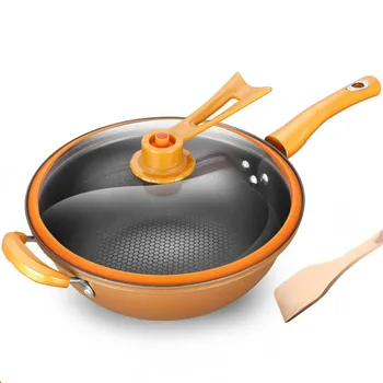 

32cm Iron Frying Pan Heat-preserve Vacuum Pot Boiling Cease-fire Health Preservation Pan Cooking Wok Pan With Upright Lid