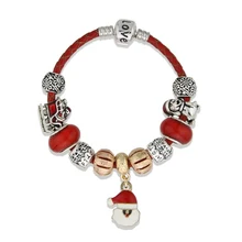 Модные ювелирные браслеты, DIY браслет из сплава с бусинами, Санта Клаус красный веревочный браслет