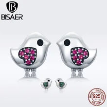 BISAER,, 925 пробы, бижутерия, маленькая птичка, начинающая нестись, маленькие серьги-гвоздики для женщин, модные серебряные ювелирные изделия, S925 GXE319