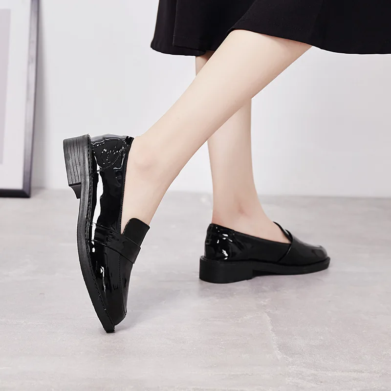 British patent leather oxford shoes woman new spring derby flats shallow mouth chunky brogues women flat shoes chaussure femme