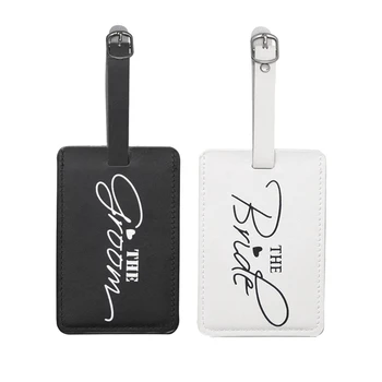 

2 Packs Leather Luggage Tags,The Bride and The Groom Wedding Honeymoon Luggage Tags for Bridal Gifts,Suitcase Labels(Black + Whi