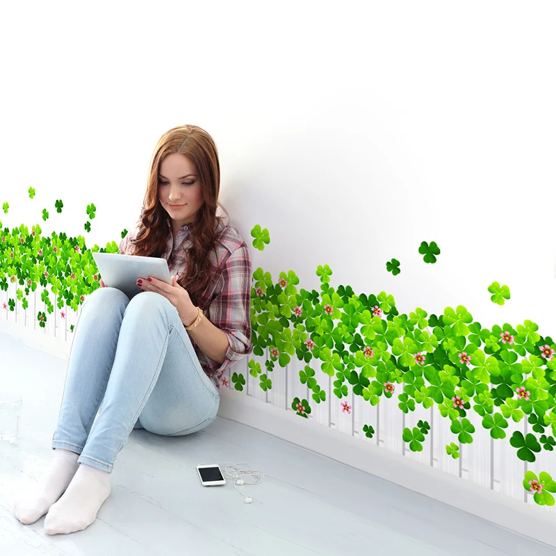 

[SHIJUEHEZI] Fence Fresh Green Grass Skirting Line Sticker Vinyl DIY Baseboard Sticker for Living Room Kids Bedroom Decoration