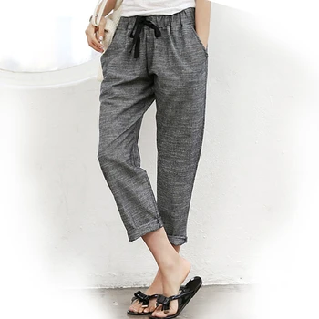 

2020 Summer Thin Cotton Linen Harem Pants New Women Fashion High Waist Casual Ankle-Length Pants Pantalon Femme Plus Size S-5XL