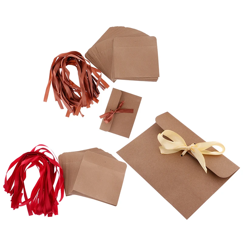  50pcs Retro Style Kraft Paper Envelopes For Wedding Invites Greeting+Ribbons Igh Quality Paper Desi - 4000562324407