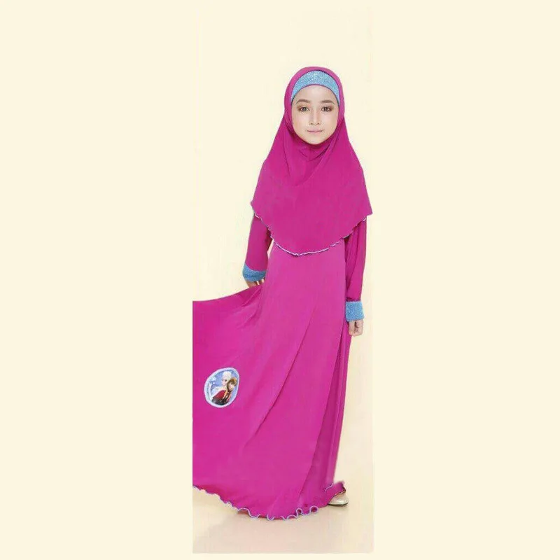 Исламский стиль Принцесса Эльза мультфильм печати дети Абая для девочек платье+ одежда для хиджаба комплект мусульманские костюмы милого размера плюс длинный халат
