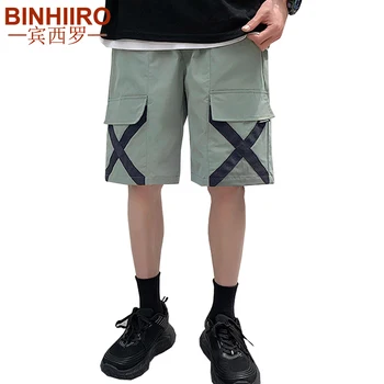 

Plus Size Men's Solid Color Cargo Pants New Summer Cross-Print Fashion Shorts Multi-Pocket Comfortable Breathable Casual Shorts