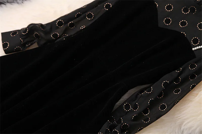 Новое поступление, женское осенне-зимнее платье с длинным рукавом, vestidos, модные дизайнерские шифоновые Лоскутные черные вечерние бархатные платья