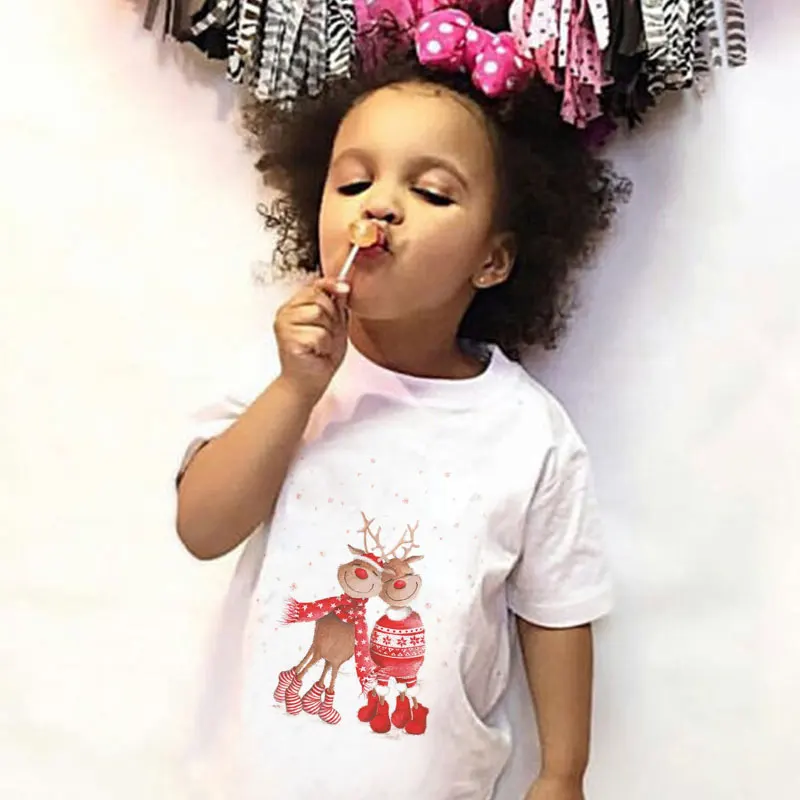 

New Shirt Baby Girl Leisure Fashion Christmas Elk Print Design Kids T-shirt Funny Summer Short Sleeved Boys Clothes,BAL554