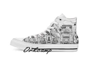 

Yokohama China town Custom Casual High Top lace-up Canvas shoes sneakers Drop shipping