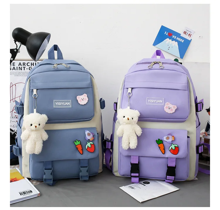 Kawaii Korea Canvas Harajuku Backpack Set (5pcs)