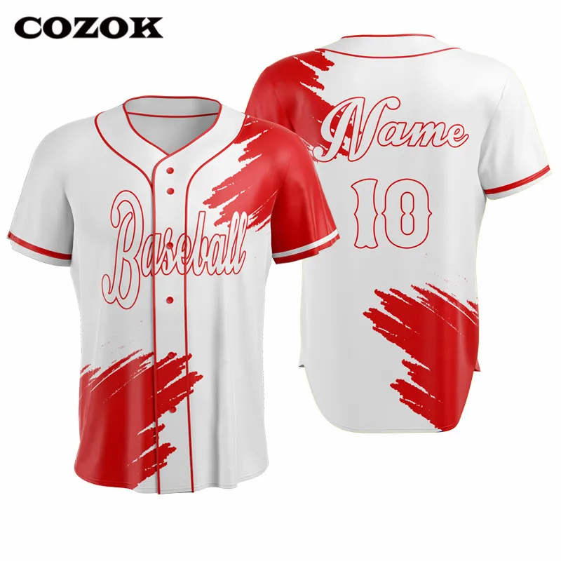 High Quality Breathable Baseball Tops Sublimated Red And White Softball Jerseys
