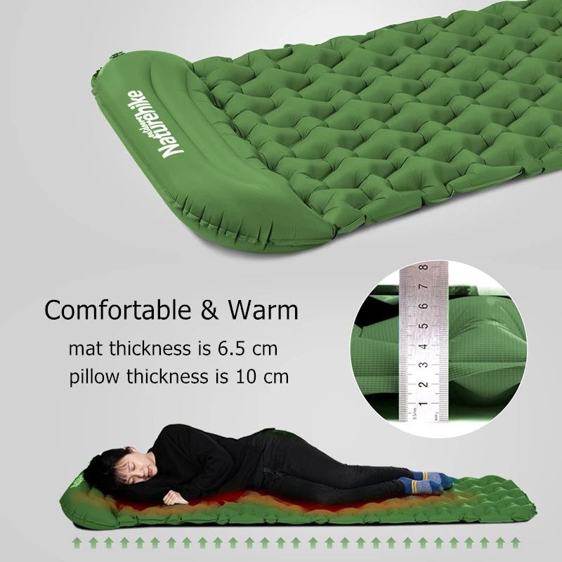 Naturehike Air Mat Ultralight Portable Inflatable Mattress Backpacking Waterproof Folding Bed Travel Camping Mat with Pillow
