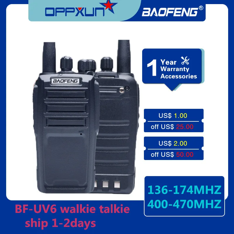 BaoFeng UV-6 иди и болтай Walkie Talkie 8 Вт двухдиапазонный УКВ 136-174/400-470 МГц Ham двухстороннее