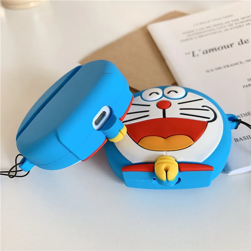 3D милый нарисованный Дораэмон чехол для наушников Airpods Мягкий силиконовый чехол для Apple AirPods 1 2 Чехол с кольцевой пряжкой