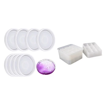 

8 Pack Silicone Round Coaster Molds - Silicone Mold & 1x Resin Silicone Molds Epoxy Crystal Molds Jewelry Box Molds