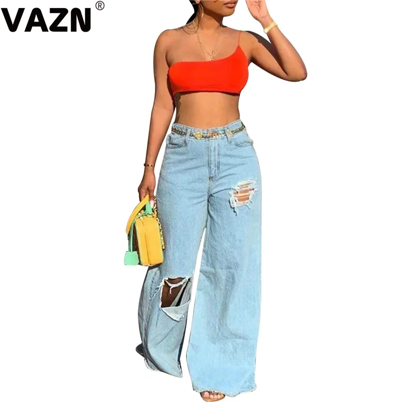 VAZN SFY060 новые сексуальные высококачественные модные Женские однотонные джинсовые брюки элегантные однотонные Джокер комбинезоны облегающие длинные широкие брюки