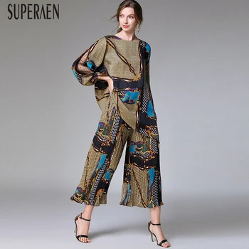 

SuperAen Europe Pluz Size Women's Sets 2020 New Spring and Summer Tops Wild Casual Fashion Pants Two Pieces Stitching Chiffon