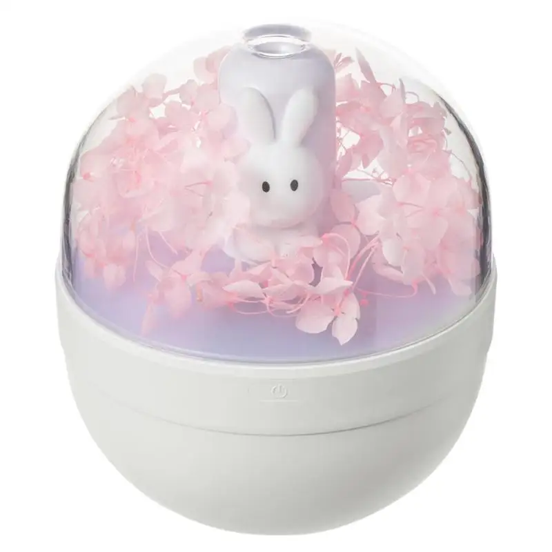 220ml Immortal Flower Rabbit USB Charging Humidifier Essential Oil Diffuser - Color: Pink