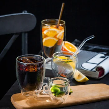 

Set of 2-80ml/250ml/350ml/450ml double layer high quality water glass transparent juice office coffee drink glass cups GLA-21