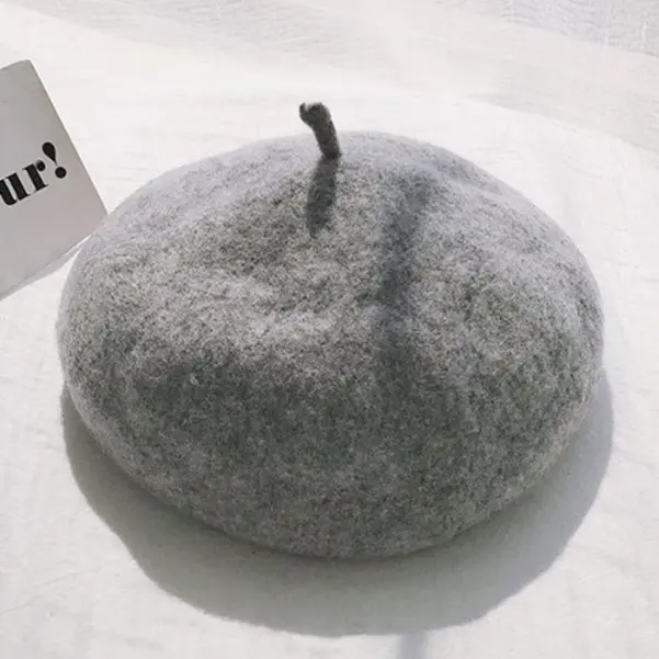 Light Gray Модный шерстяной берет, шапка, Женский фетровый берет, британский стиль, для девушек, берет, шапка для девушек, одноцветная, громоздкая, Осень-зима, женские шапки - Цвет: Light Gray