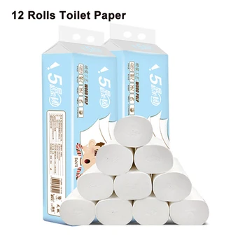 

12 Rolls 5 Layers Roll Paper Tissue Mixed Toilet Roll Paper Toilet Bathroom Roll Paper Toilet Paper For Home Convenient Storage