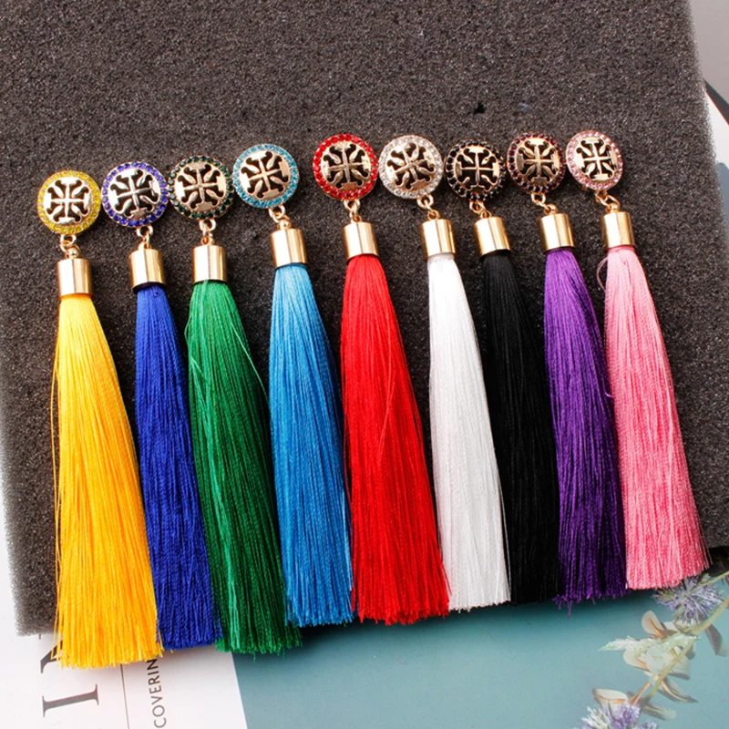

QTWINDY Bohemian Crystal Tassel Drop Earrings For Women Female Fashion Ethnic Long Red White Fringe Dangle Earring 2019 Jewelry