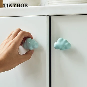 

Cloud Shaped Ceramic Handles 50mm Drawer Knobs Kidroom Door Handles Single Hole Cabinet Handles with screws Furniture Handles