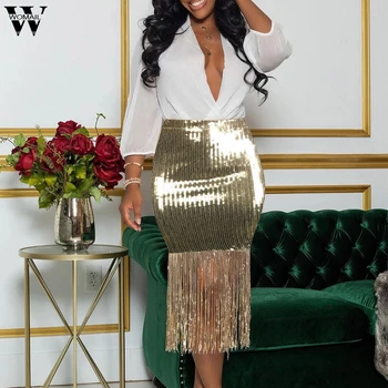 

Womail Skirt Women summer Sexy Tassel fringe sequin Pencil Skirts Bodycon Bandage Skirt Evening Party club faldas mujer moda
