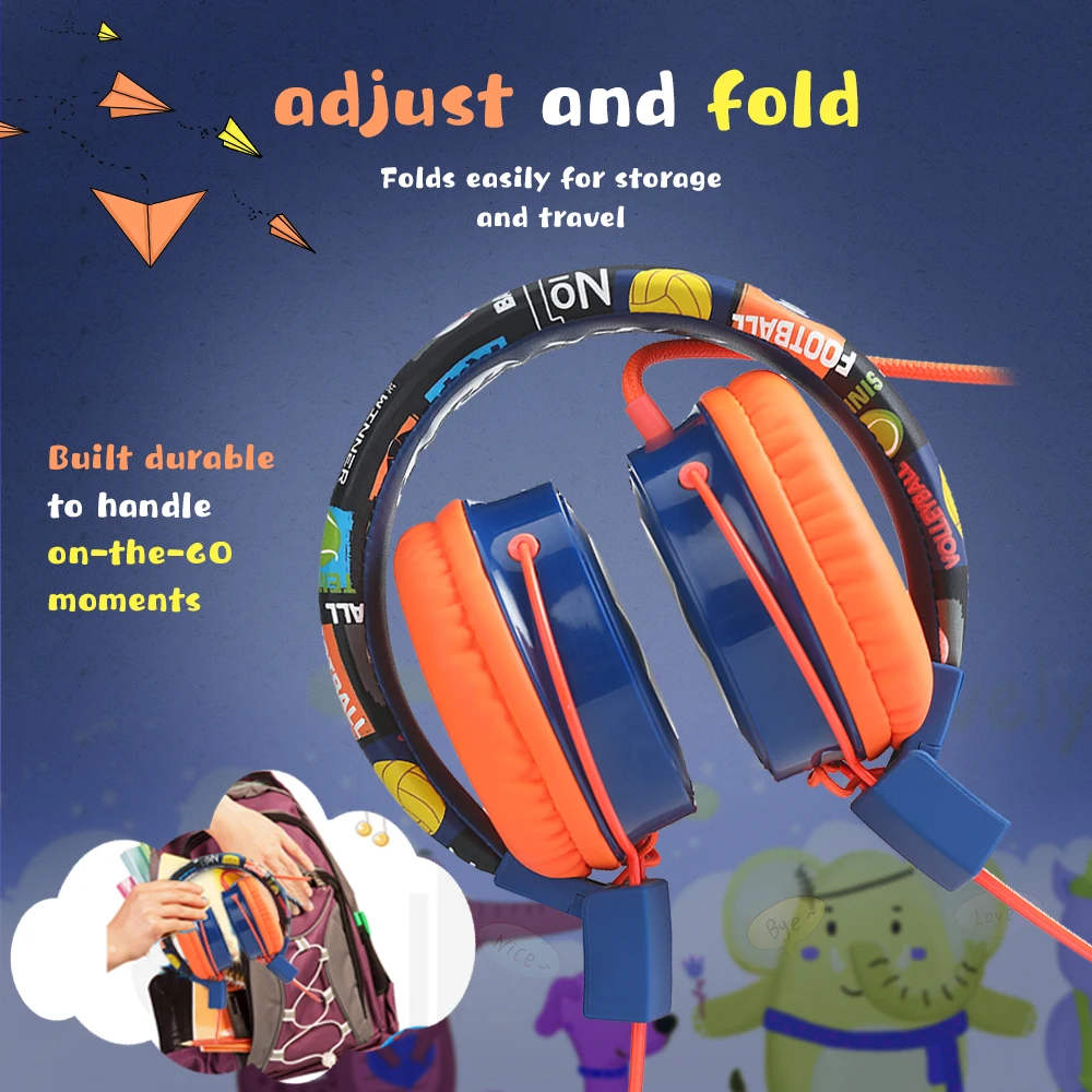 Wired Headphone With Microphone Girls boys Music Stereo Earphone Computer Gamer Children Earphone Foldable Headset Kids Gift