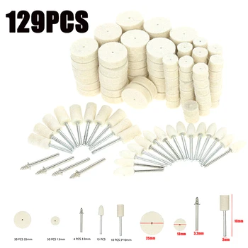 

White Polishing Pads Kit 129Pcs Wool+Iron Waxing Cleaning Detailing Tool