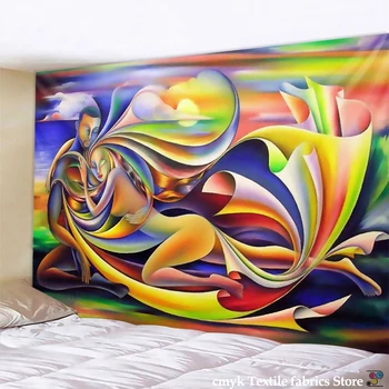 

Creative oil painting tapestry wall hanging Bohemian decorative Hippie kiss psychedelic tapestry Abstract carpet wall cloth tape