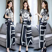 Wide Leg Pants Suits Women 2020 Vintage Boho Print Summer Short Sleeve Loose Shirt Top Trousers Office Lady 2 Piece Set Clothes Wide Leg Pants Suits Women 2020 Vintage Boho Print Summer Short Sleeve Loose Shirt Top Trousers Office Lady 2 Piece Set Clothes