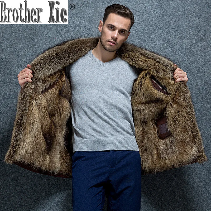 

Real Fur Coat Men Genuine Leather Jackets Natural Raccoon Fur Liner Winter Cow Leather Jacket Men 2020 86110 KJ2456