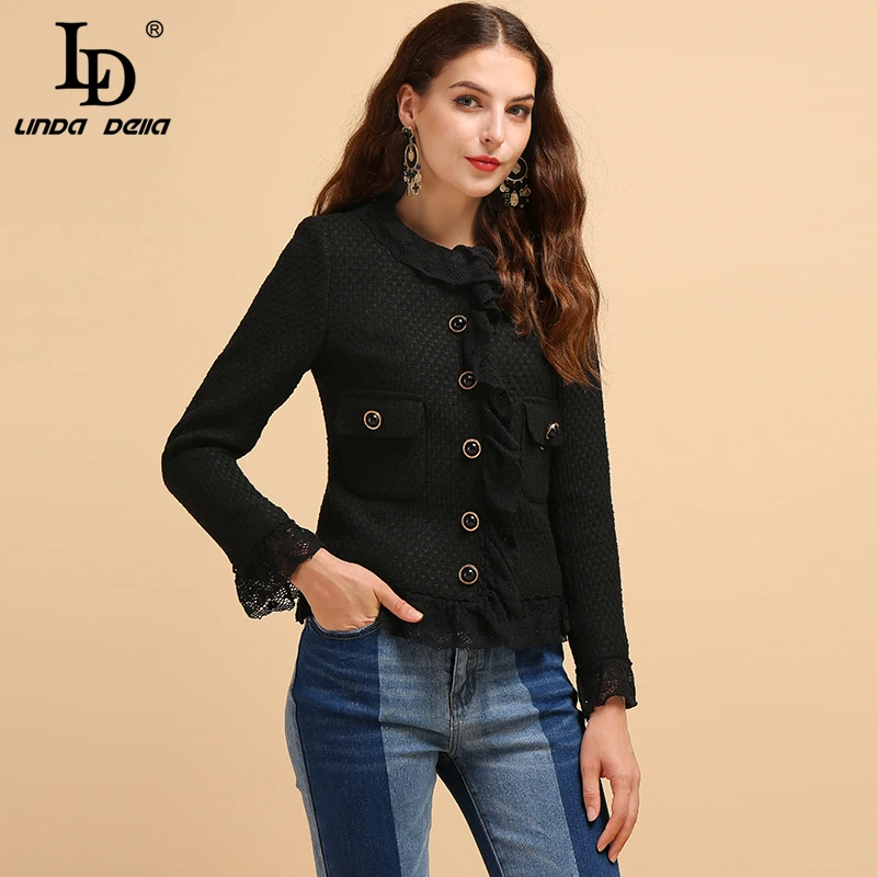 LD LINDA DELLA новые модные Подиумные осенние черные куртки женские с длинным рукавом