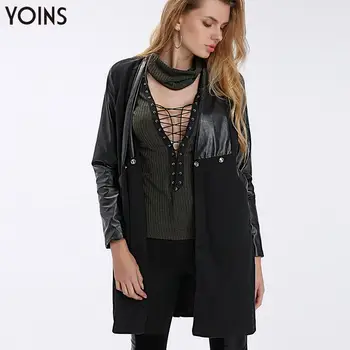

YONIS 2020 Spring Autumn Winter Women Trench Coats Woolen Maxi Length Double Breasted Lapel Collar Long Sleeves Split Jackets