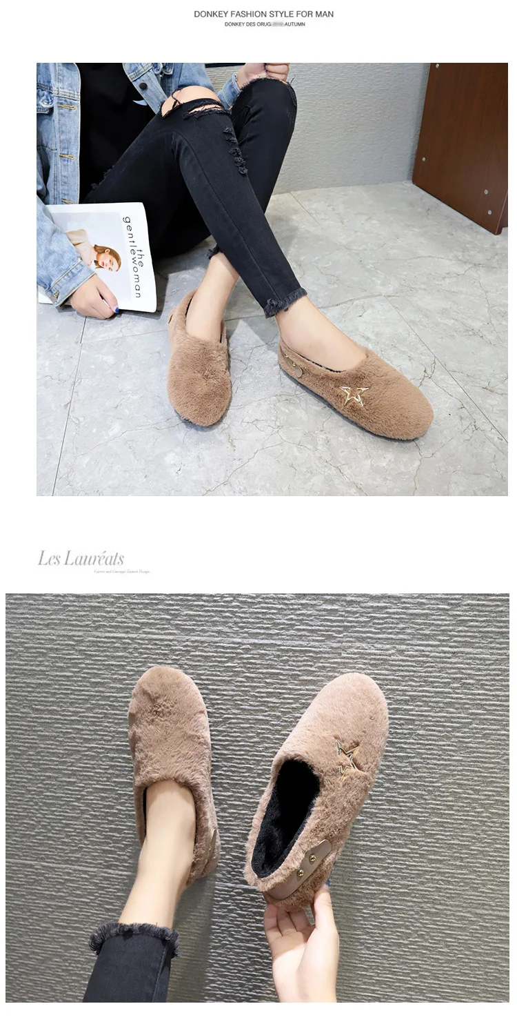Женские туфли-лодочки на плоской подошве; Zapatos de mujer; туфли на плоской подошве; женские модные короткие тонкие туфли с закрытым носком и металлическим украшением из плюша