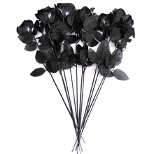 10 шт. 45 см Искусственные черные розы Букет готический Цветок черная ветка для дома Свадебная вечеринка украшения