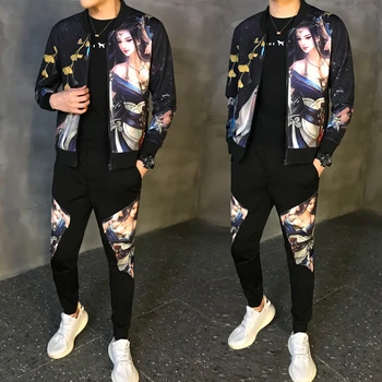 

2PC Jacket+Pants Sets Autumn 2019 Men's Sportwear Suit Sweatshirt Tracksuit Without Hoodie Men Casual Active Suit Zipper Outwear