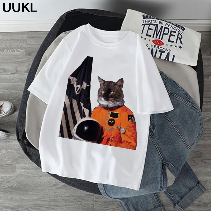 UUKL Poleras Mujer De Moda 2020 летняя футболка Harajuku Kawaii астронавт Cat рубашка для отдыха модная