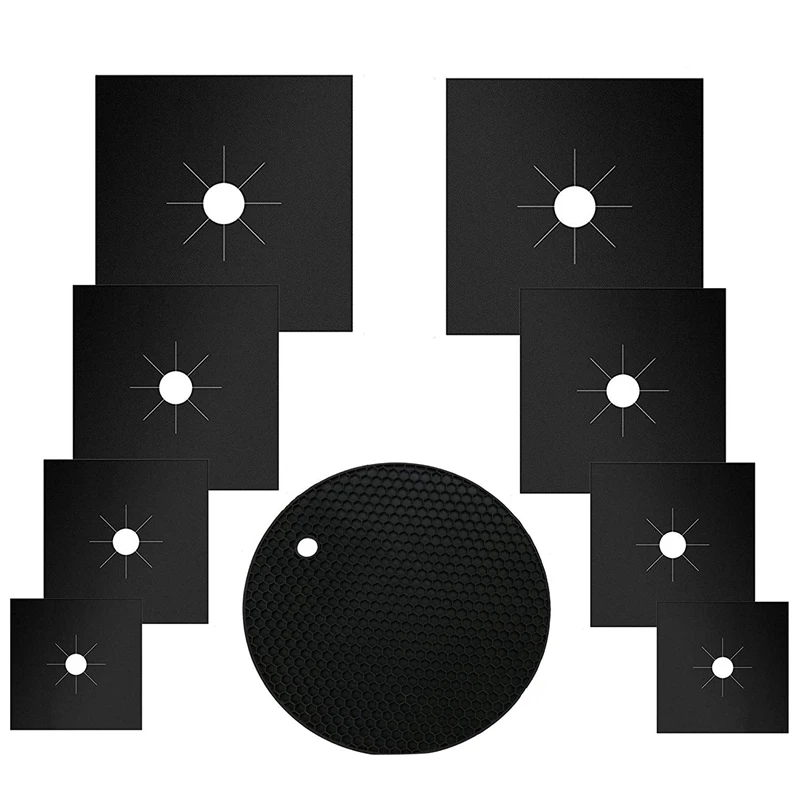

Top Deals 9Pcs Stove Burner Covers Cut To Fit All Models Double Thickness +(Bonus Trivet Mat)Easy To Cut,Clean & Use!Gas Range P