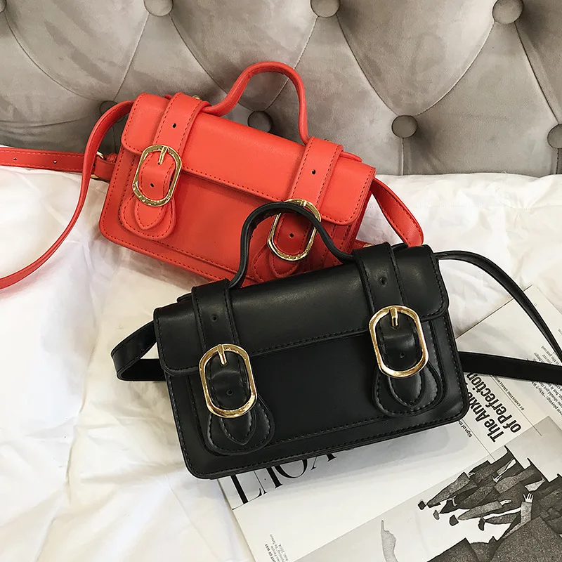

2018 New Style Double Leather Belt Square Sling Bag Simple Versatile Magnetic Snap Bag Shoulder Diagonal WOMEN'S Bag