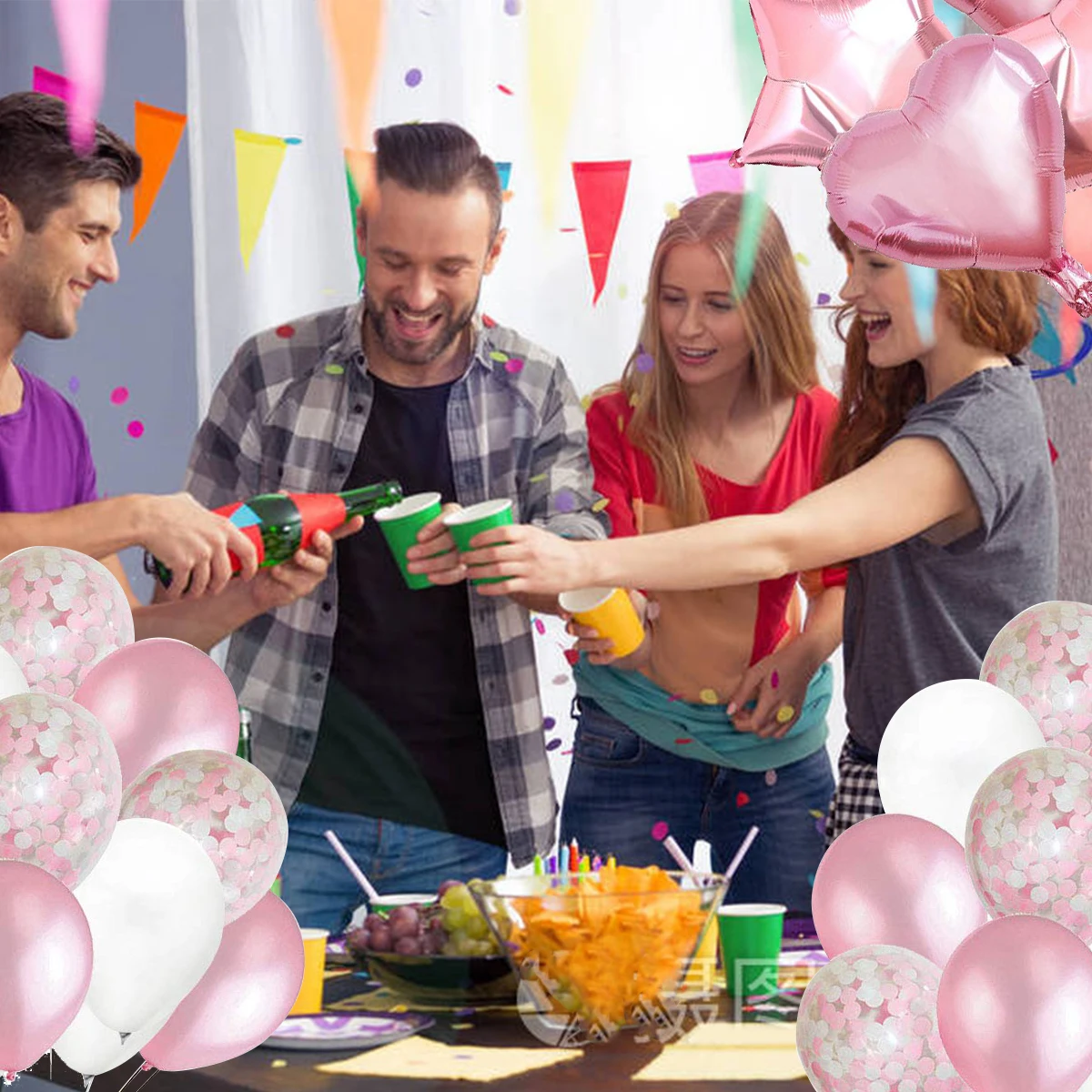 Розовый День Рождения декоративные принадлежности для вечеринок комплект фольги и латекса воздушные шары для дня рождения баннер завитки бумага Цветы вечерние Декор для дома