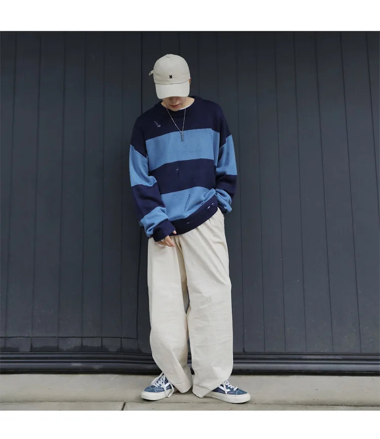LAPPSTER мужской Корейский полосатый свитер осенний мужской пуловер уличная хип-хоп свитера с дырками пара оранжевый негабаритный свитер