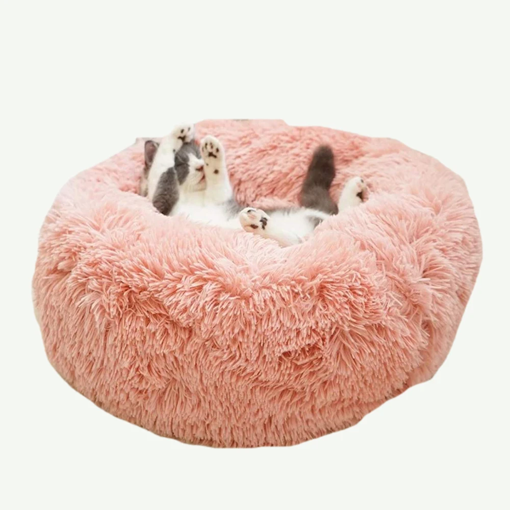 

Long Plush Dog Bed Super Soft Round Plush Cat Bed House Pet Cat Bed For Small Dogs Cats Cave Puppy Mat Winter Warm Sleeping Bed